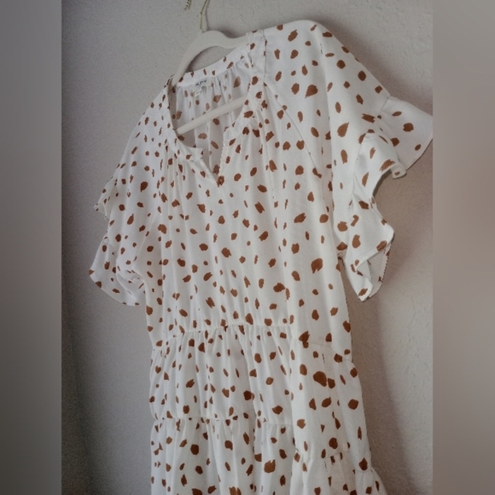Umgee Ruffled White and Brown Short Sleeve Blouse Size S
